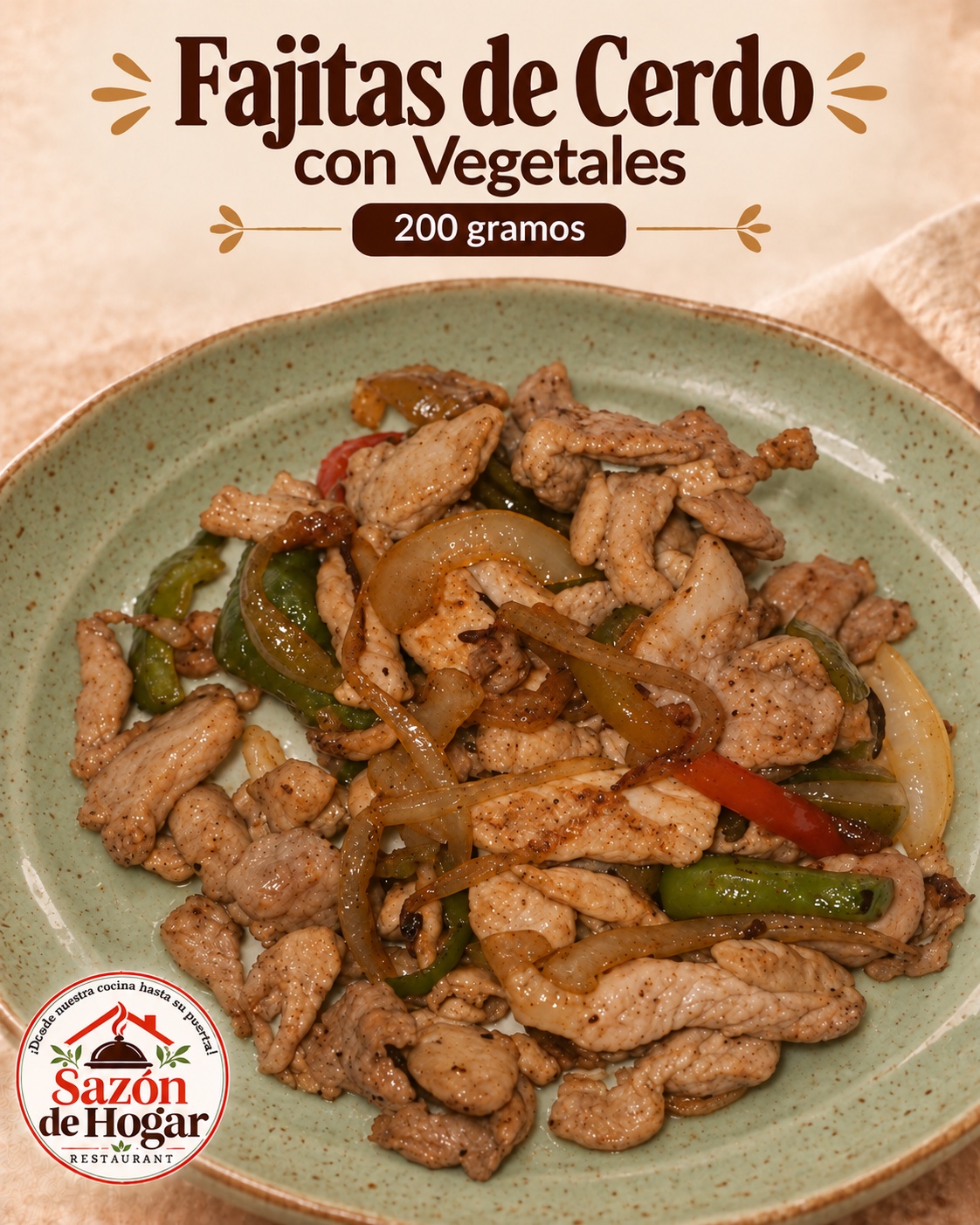 Fajitas de cerdo con vegetales de Sazón de Hogar